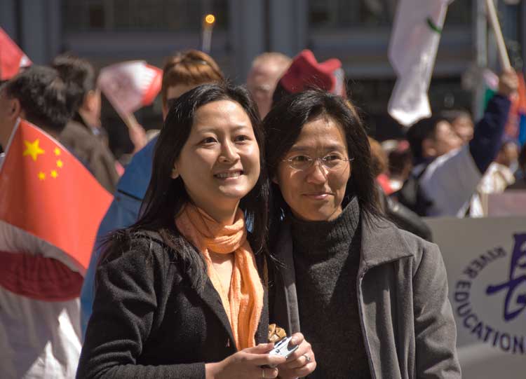 Olympic torch crowd at the Embarcadero in San Francisco.