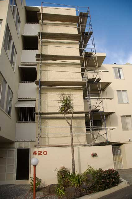 The front of the building after two coats of paint.