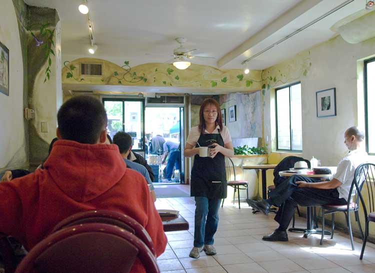 This afternoon at the usual caf&eacute; in Oakland.