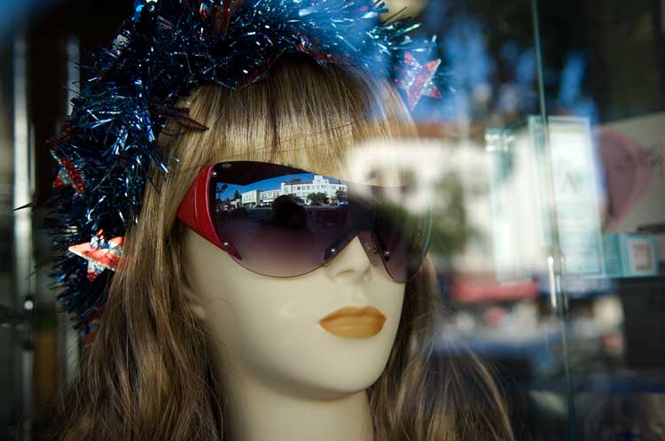Store window near the Grand Lake theater in Oakland